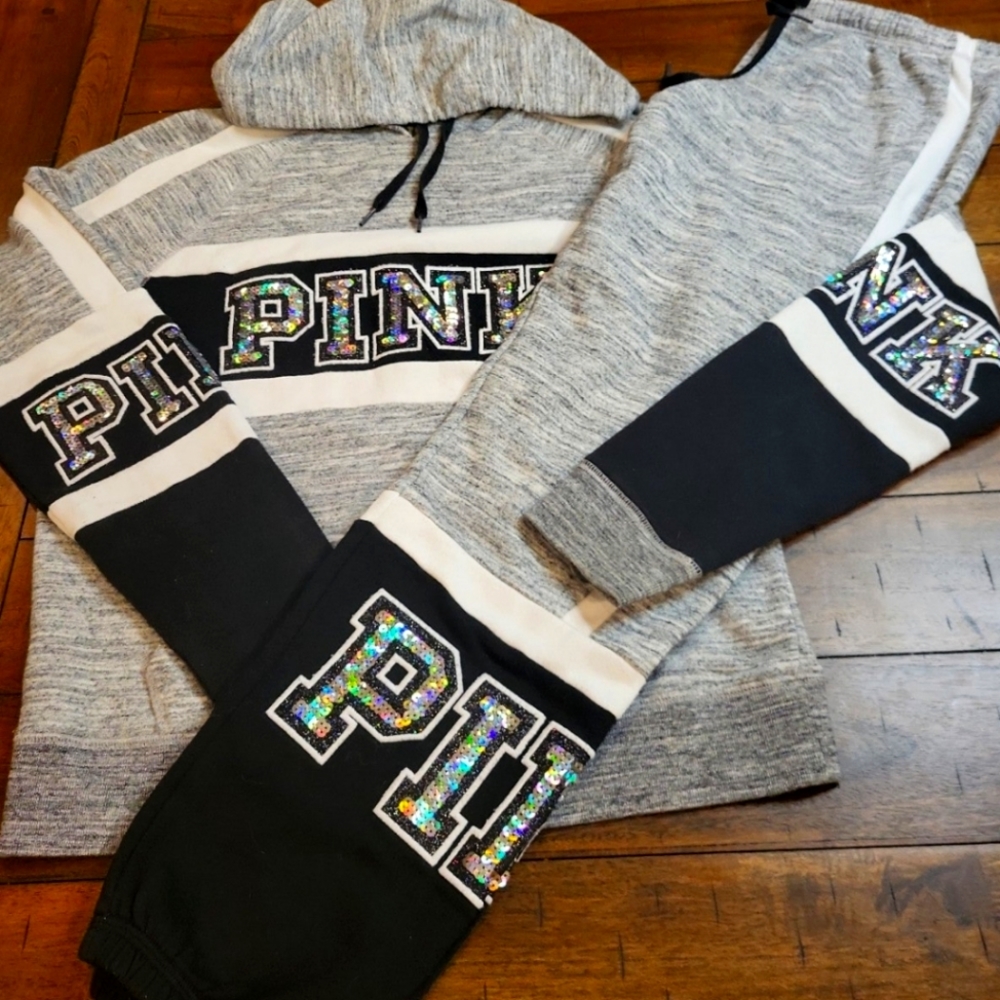 VICTORIA'S SECRET PINK IRRIDESCANT BLING SEQUIN SET "RARE"